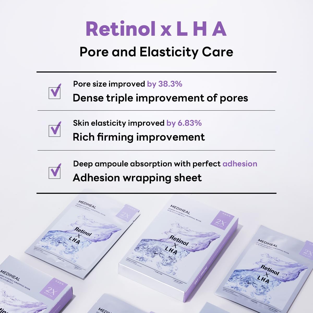 Mediheal Derma Synergy Wrapping Mask for Pore Elasticity (4 Packs) - Pore Spot & Improved Skin Balance with Retinol, LHA