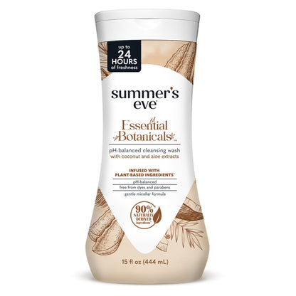 Summer’s Eve Essential Botanicals Daily Feminine Wash, Coconut Aloe, Gentle pH-Balanced Body Wash for Women, Feminine Care to Remove Vaginal Odor, Gynecologist Tested, 15 fl oz