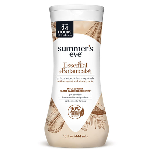 Summer’s Eve Essential Botanicals Daily Feminine Wash, Coconut Aloe, Gentle pH-Balanced Body Wash for Women, Feminine Care to Remove Vaginal Odor, Gynecologist Tested, 15 fl oz