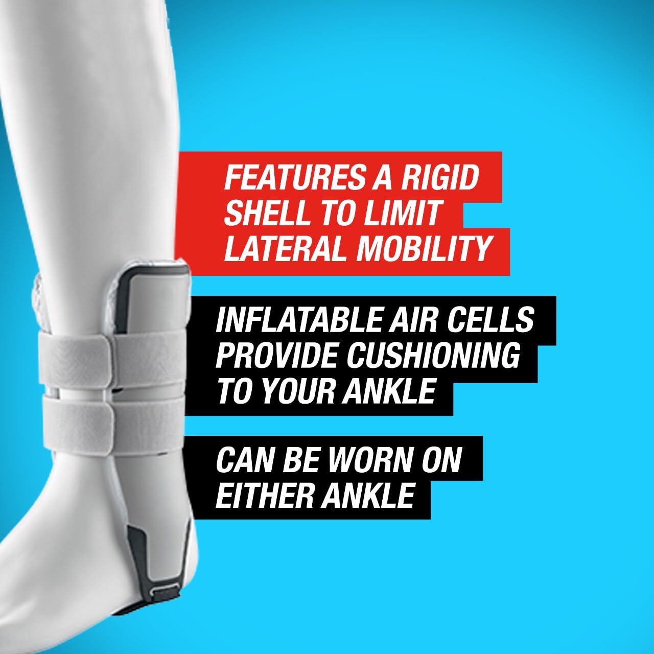 ACE Brand Adjustable Stirrup Ankle Brace, Left or Right Firm Support Ankle Brace for Sprained Ankles and Injury Recovery, Features Pre-Inflated and Adjustable Air Cells for Improved Comfort