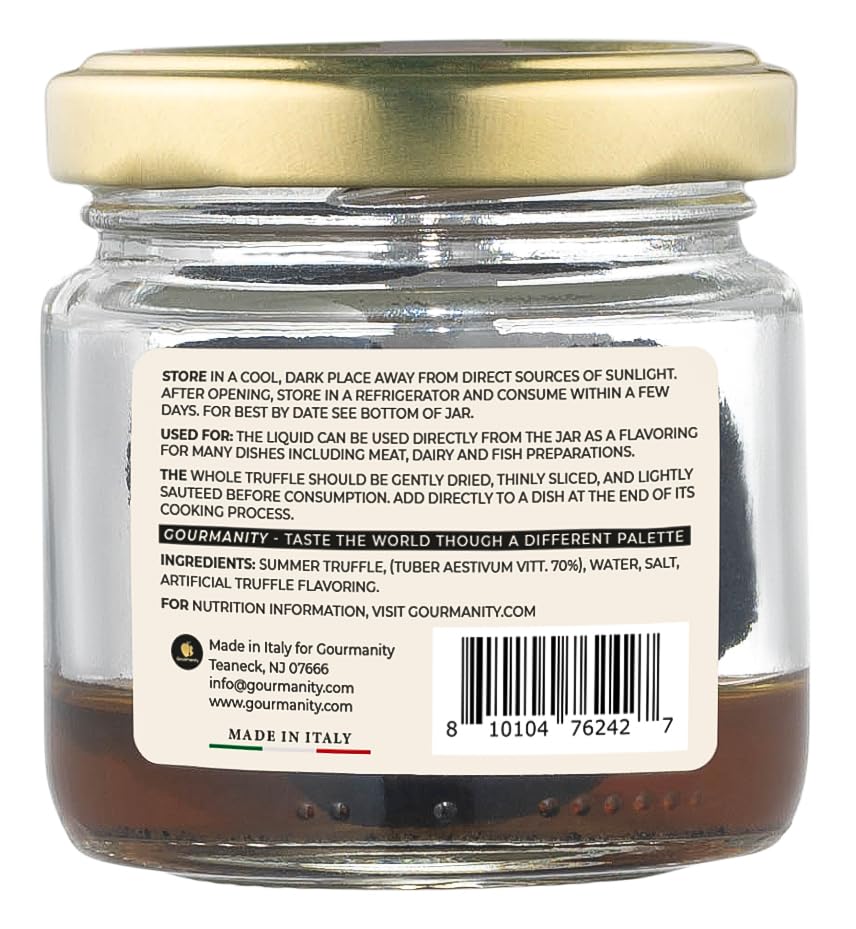 Gourmanity Tartufi Whole Black Truffles in Brine, Preserved Black Summer Truffles (Tuber aestivum Vitt.) from Italy