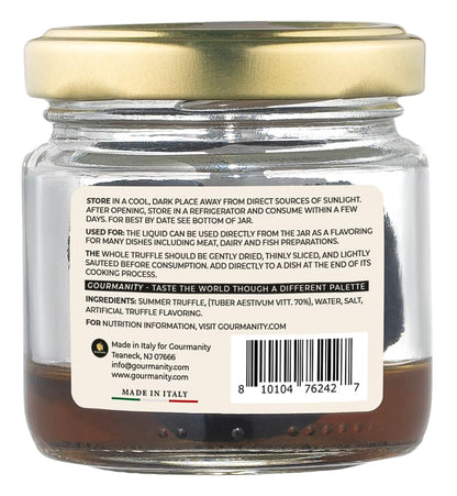 Gourmanity Tartufi Whole Black Truffles in Brine, Preserved Black Summer Truffles (Tuber aestivum Vitt.) from Italy