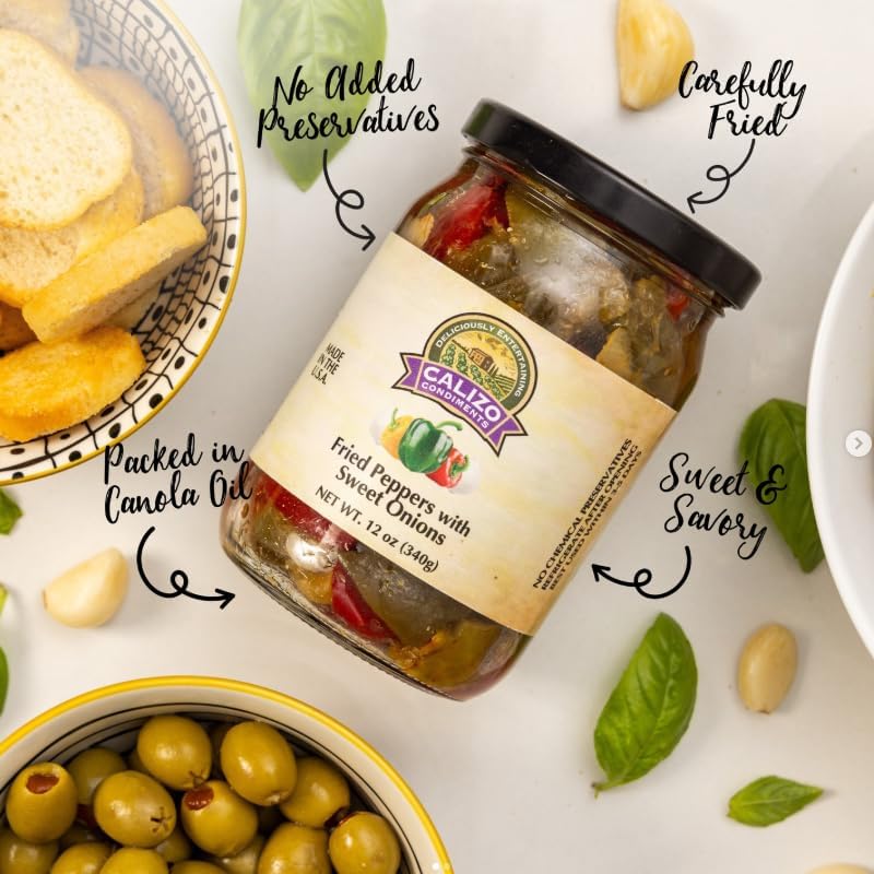 Calizo Condiments Fried Peppers & Sweet Onions 12 oz Jar – Small Batch Italian Recipe, Gourmet Topping for Sandwiches, Pasta & Meats