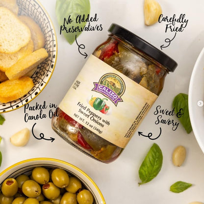 Calizo Condiments Fried Peppers & Sweet Onions 12 oz Jar – Small Batch Italian Recipe, Gourmet Topping for Sandwiches, Pasta & Meats
