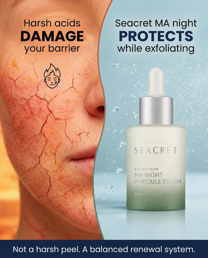SEACRET Minerals Bio Skin Glow Face Serum, Multi-Acid Complex Night Serum for Face, Ampoule, 1 Fl Oz / 30 ml