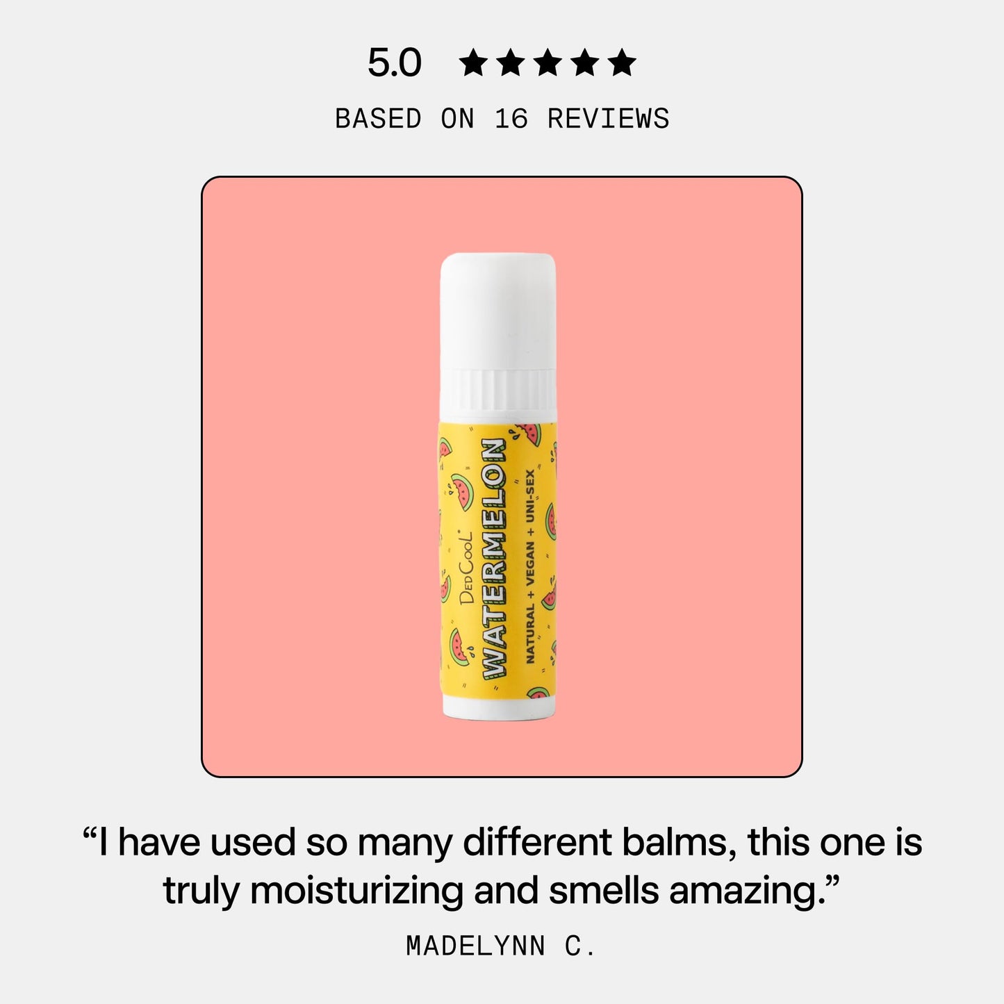 DedCool Lip Balm Stick | Watermelon | Jumbo | Coconut Oil Lip Balm | Long-Lasting Moisture for Dry, Chapped Lips | Vegan, Clean, Non-Toxic