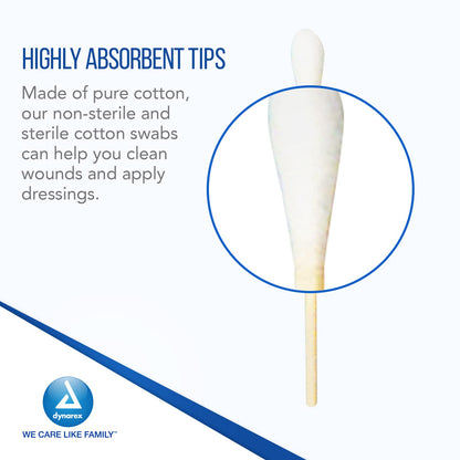 Dynarex 3-Inch Sterile Cotton Tipped Applicators - Single-Use Wooden Cotton Tip Applicators for Wound Care & Dressing, Hygiene, Make Up, Cleaning Tools, Jewelry - 2 per Pouch, 200 Pouches x 10 Boxes