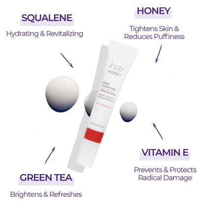 Hey Honey Open Your Eyes Lifting Eye Serum | Under Eye Cream for Dark Circles & Puffiness | Around The Eyes Hydration | Suitable For Sensitive Aging Skin | Delivers A Bright Rested look | 0.5 oz.