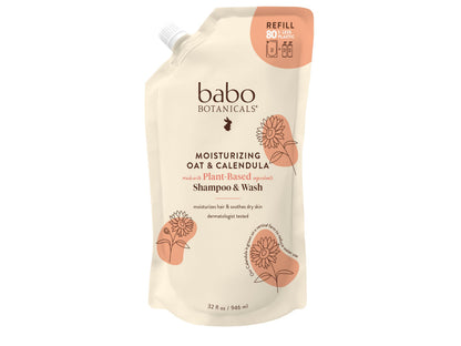 Babo Botanicals Moisturizing Oat & Calendula 2-in-1 Shampoo & Wash – Gentle Cleansing for Dry or Sensitive Skin – Safe for Baby, Toddler, Kids & Family – Lightly Scented – Vegan