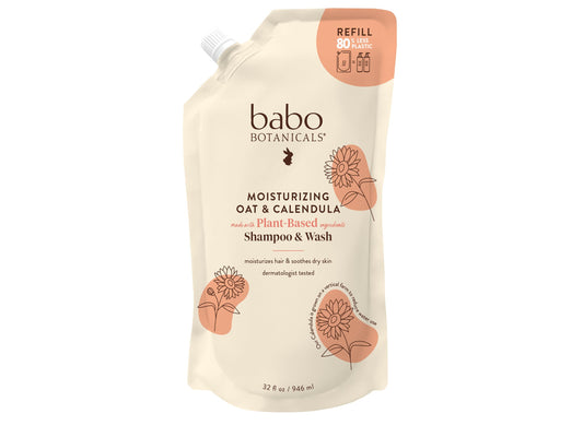 Babo Botanicals Moisturizing Oat & Calendula 2-in-1 Shampoo & Wash – Gentle Cleansing for Dry or Sensitive Skin – Safe for Baby, Toddler, Kids & Family – Lightly Scented – Vegan