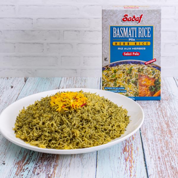Sadaf Sabzi Polo - Herb Basmati Rice Mix - Traditional Middle Eastern Meal - Arroz Basmati Mix - Authentic Persian Cuisine - Kosher - 12 Oz