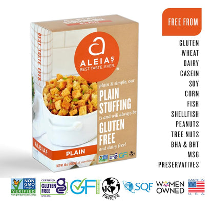 Aleia’s Gluten Free Plain Stuffing Mix – 10 oz (2 Pack) – Classic Gluten Free Stuffing – Free from Gluten, Corn, Soy, Dairy – Low Sodium, Non-GMO