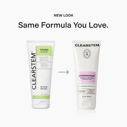 CLEARSTEM - VITAMINSCRUB - Antioxidant-Infused Scrub Cleanser - Exfoliating Face Wash + Body Scrub - Vitamin C, Hemp, Bamboo - Skin Care Products - Gluten Free, Cruelty Free - 6 fl oz / 180ml