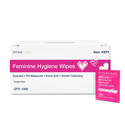 Dynarex HerCare Feminine Hygiene Wipes - 1000 Count - 5.5" x 8" Individually Wrapped, pH-Balanced, Alcohol-Free, Hypoallergenic, Travel Essentials for Women
