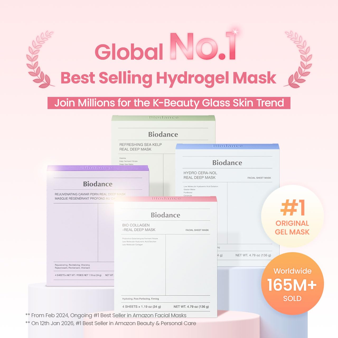 BIODANCE Bio-Collagen Real Deep Mask, Hydrating Overnight Hydrogel Face Mask, Pore Minimizing, Elasticity, Plumping, After Sun Care, Travel Essentials for Women, Korean Skin Care | 1.19oz(34g) x 4ea