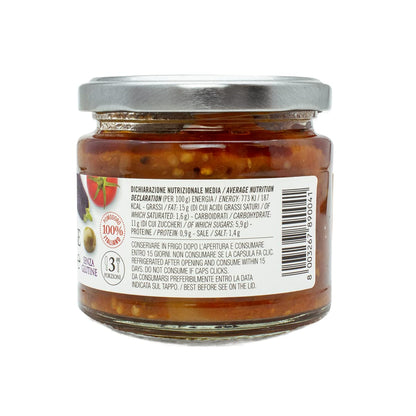CAMPO D'ORO - Sicilian Eggplant Caponata, Glass, Jar 6.3 oz, Sicilian recipe for antipasto, appetizer, side dish or pasta with Eggplant, Tomato, Onion, Celery, Olives and Capers