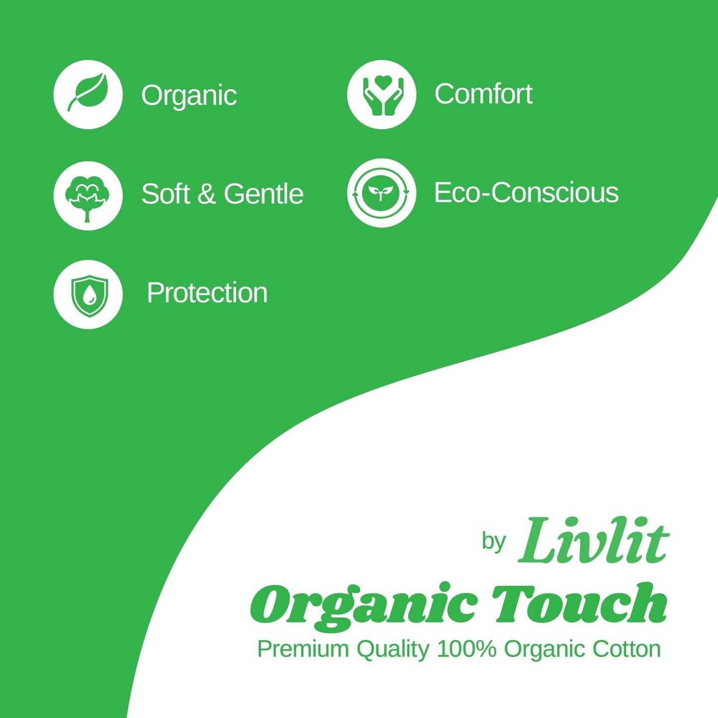 Livlit Organic Cotton Sanitary Pad Bundle – Regular Pads 14pcs + Large Pads 12pcs, Chlorine Free, Unscented, Ultra Absorbent Period Care