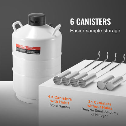 VEVOR Liquid Nitrogen Tank, 20 L Aluminum Alloy Liquid Nitrogen Container, LN2 Tank Dewar with 6 Canisters and Carry Bag with Straps, Cryogenic Tank for Beauty Industry, Semen Preservation, Scientific
