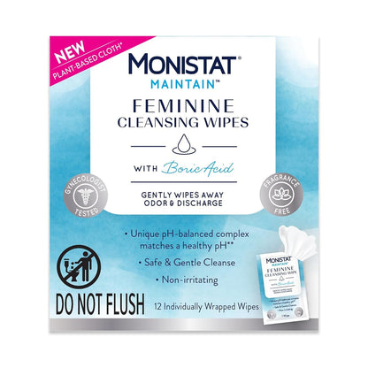Monistat Maintain Feminine Wipes for Feminine Care, Fragrance Free, 12 CT (Pack of 3)