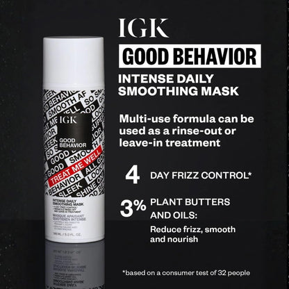 IGK GOOD BEHAVIOR Intense Daily Smoothing Mask | Vegan + Cruelty Free | 5 Oz