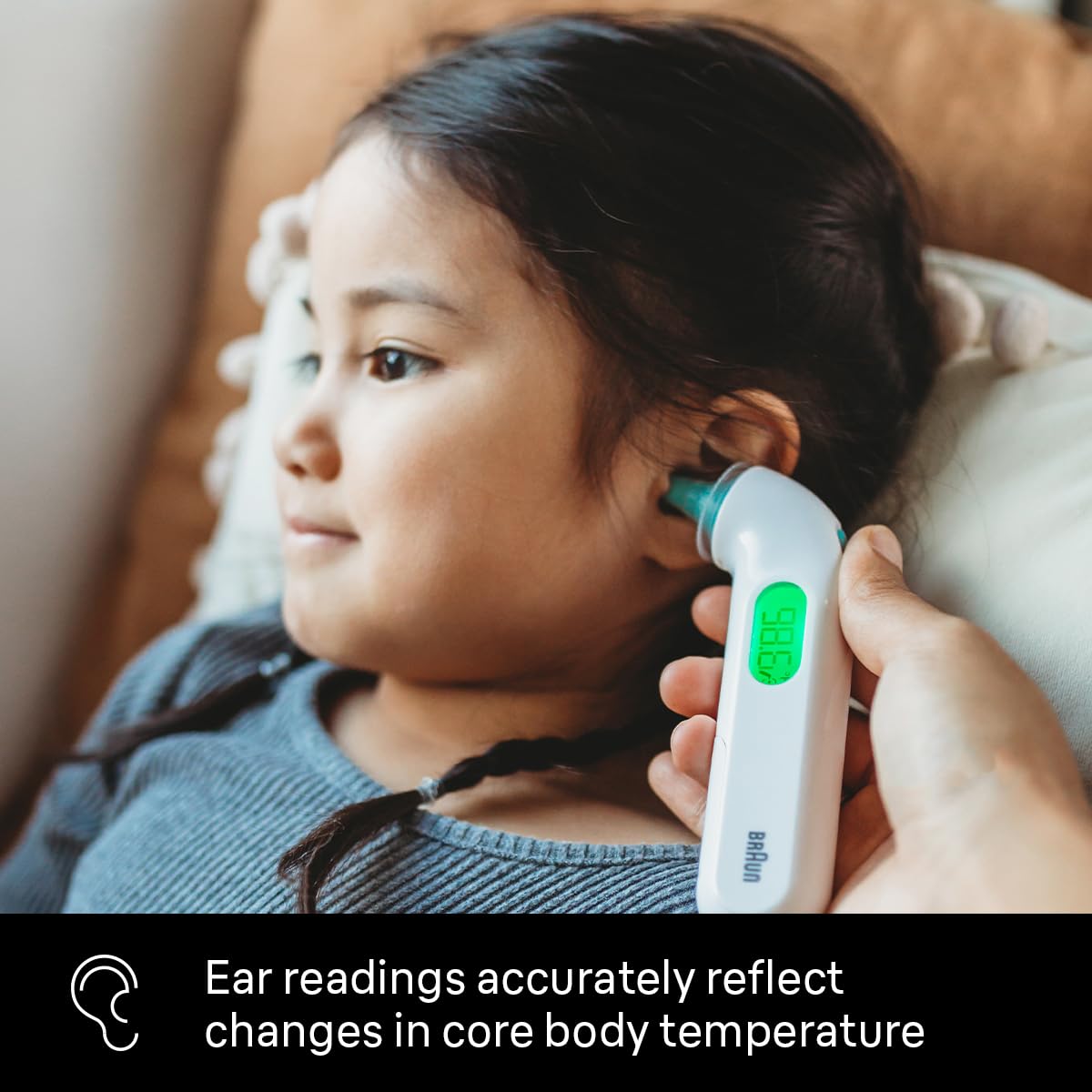 Braun ThermoScan 4 Digital Ear Thermometer for Kids and Adults, Professional Accuracy, Color Coded and Audio Fever Guidance for Babies, Toddlers