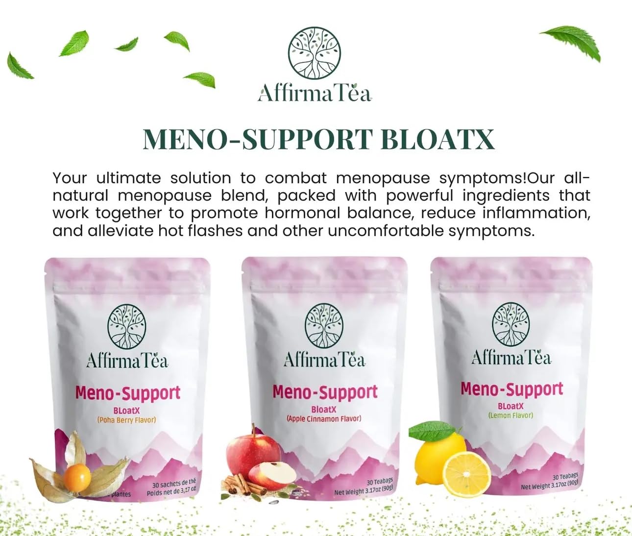 Meno-Support BloatX Organic Menopause Relief: Balances & Supports Hot Flashes, Hormones, Moods Swings, Night Sweats, & Bloating with Black Cohosh, Red Clover & Dong Quai. Natural Fresh Lemon Flavor.