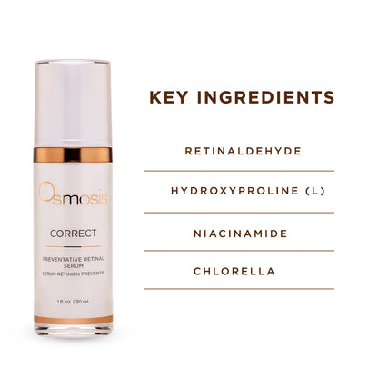 OSMOSIS CORRECT Preventative Retinal Facial Serum, Collagen Booster for Youthful, Radiant Skin for Aging, Pigmented, and Dry Skin, 1 Fl Oz