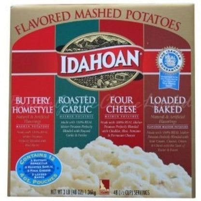 Idahoan Flavored Mashed Potatoes Variety Pack, Made with Naturally Gluten-Free 100% Real Idaho Potatoes, Box of 12 Pouches