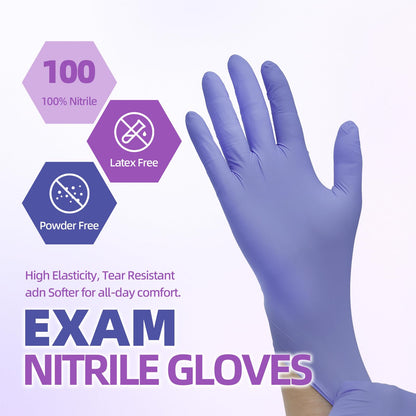 Basic Nitrile Exam Gloves, Medical Violet Blue Gloves Disposable Latex Free Powder-Free For Exam, Food Prep Cleaning, Large Case Of 1000, L, NGPF1036
