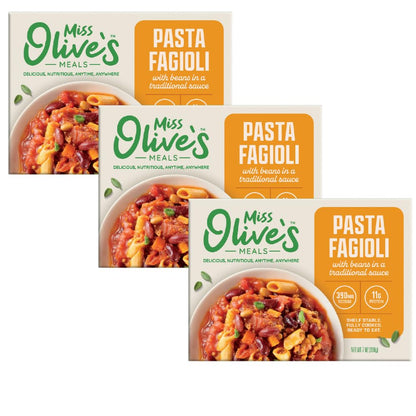 Miss Olive’s Pasta Fagioli, Ready-to-Eat Microwavable Pasta & Beans Meal, Italian-Style, 7 oz (3-Pack)