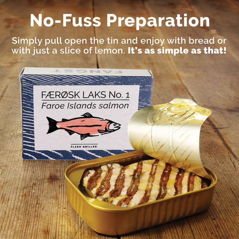 Canned Salmon Fillet in Oil by Fangst, Laks No. 1, Tinned Salmon, Sustainable Canned Fish, Flash Grilled, Keto, Omega 3 Rich, 3 x 110g Can