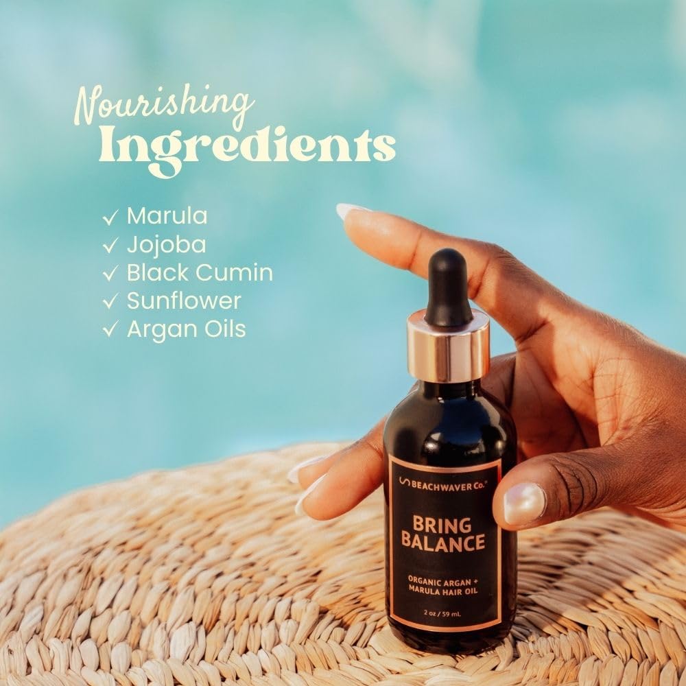 The Beachwaver Co. Bring Balance Organic Argan & Marula Hair Oil (2 Oz) | Vegan, Fragrance-Free Hair Oil Treatment | Only 5 Ingredients: Marula, Jojoba, Black Cumin, Sunflower & Argan Oils