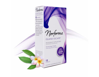 Norforms Feminine Deodorant Suppositories, Long Lasting Odor Control, Island Escape Scent, 12 Count (Pack of 3)