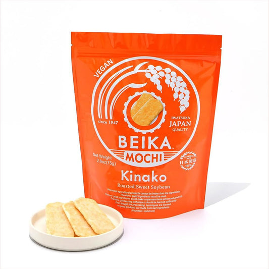 Kinako (Roasted Sweet Soybean) Flavor Japanese Rice Mochi Snack | Vegan | Made with 100% Japanese Rice & Hokkaido Soybean (75g)