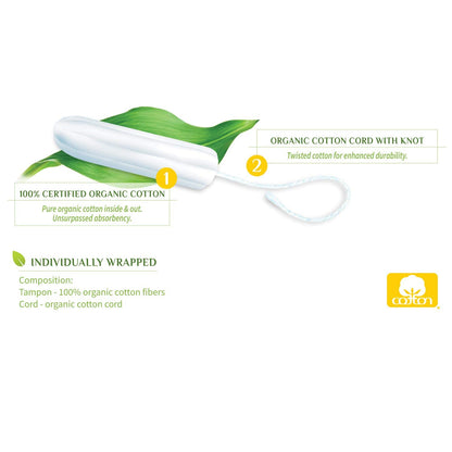 Organyc 100% Certified Organic Cotton Tampons, No Applicator, Free from Chlorine, Perfumes, Rayon, and Chemicals, Regular + Super, (32 Count)