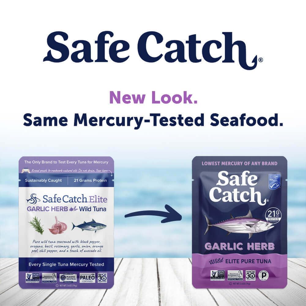 Safe Catch Elite Lowest Mercury Wild-Caught Tuna Fish Pouch, Garlic Herb Flavor, Gluten-Free, Paleo, Non-GMO, High Protein, Keto Food, 2.6oz, Pack of 12