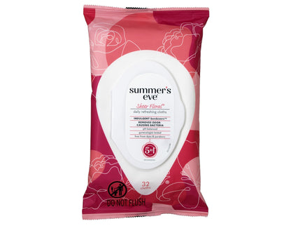 Summer's Eve Cleansing Cloths | Sheer Floral |32 Count | Pack of 4 | pH-Balanced, Dermatologist & Gynecologist Tested