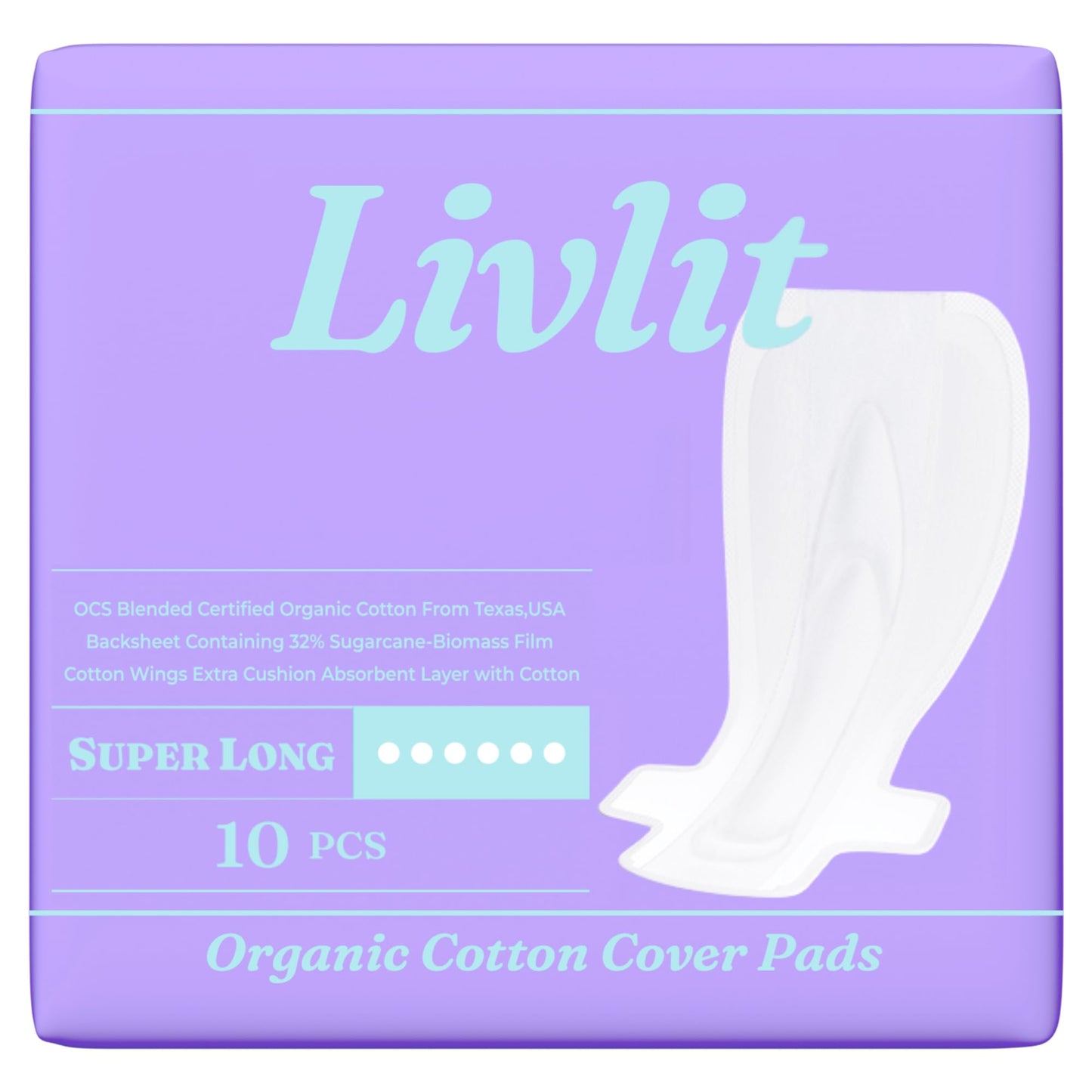 Livlit Organic Cotton Sanitary Pad Bundle – Large Pads 32pcs + Super Long Pads 10pcs, Chlorine Free, Unscented, Ultra Absorbent Period Care