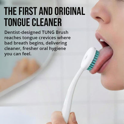 Tung Brush Tongue Cleaner, Plastic Tung Scraper, Tongue Cleaning to Fight Bad Breath, Halitosis Defense, USA Made, 2-Pack w/Cap