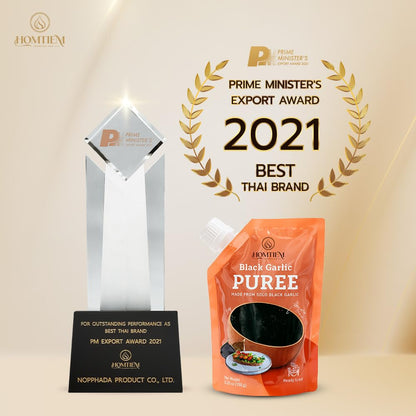 Homtiem Black Garlic Puree 150g. (Made from Solo Black Garlic 100%), Whole Black Garlic Fermented for 90 Days, Non-GMOs, High in Antioxidants, Ready to Eat for Snack Healthy, Healthy Recipes.