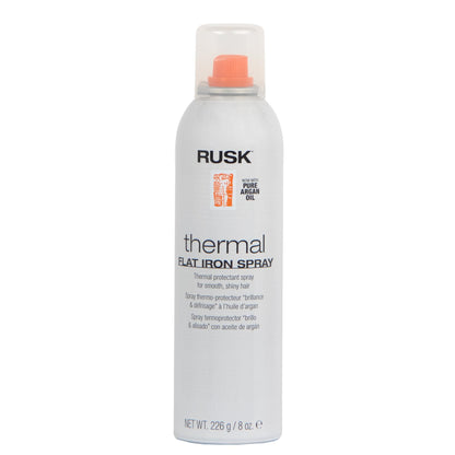 RUSK Designer Collection Thermal Flat Iron Spray with Argan Oil, Micro-Fine Spray, Eliminates Frizz, Leaves Hair Smooth and Sleek, 8 fl. oz