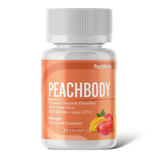 Peachlife Mango Scented & Flavored Probiotic Vaginal Suppositories | 30 Vegetable Capsules with Aloe Vera, Stevia, 11 Strains and 360 Billion+ Live CFU | Made with Natural Extracts Peachbody