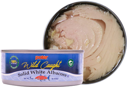 MW Polar All Natural SOLID WHITE TUNA in Water, Easy Open Can, Wild Caught, Sustainable Fishing, Dolphin Safe, Tender, No Preservatives/Residue, Gluten Free, Lean Protein, Kosher, 5oz (Pack of 12)