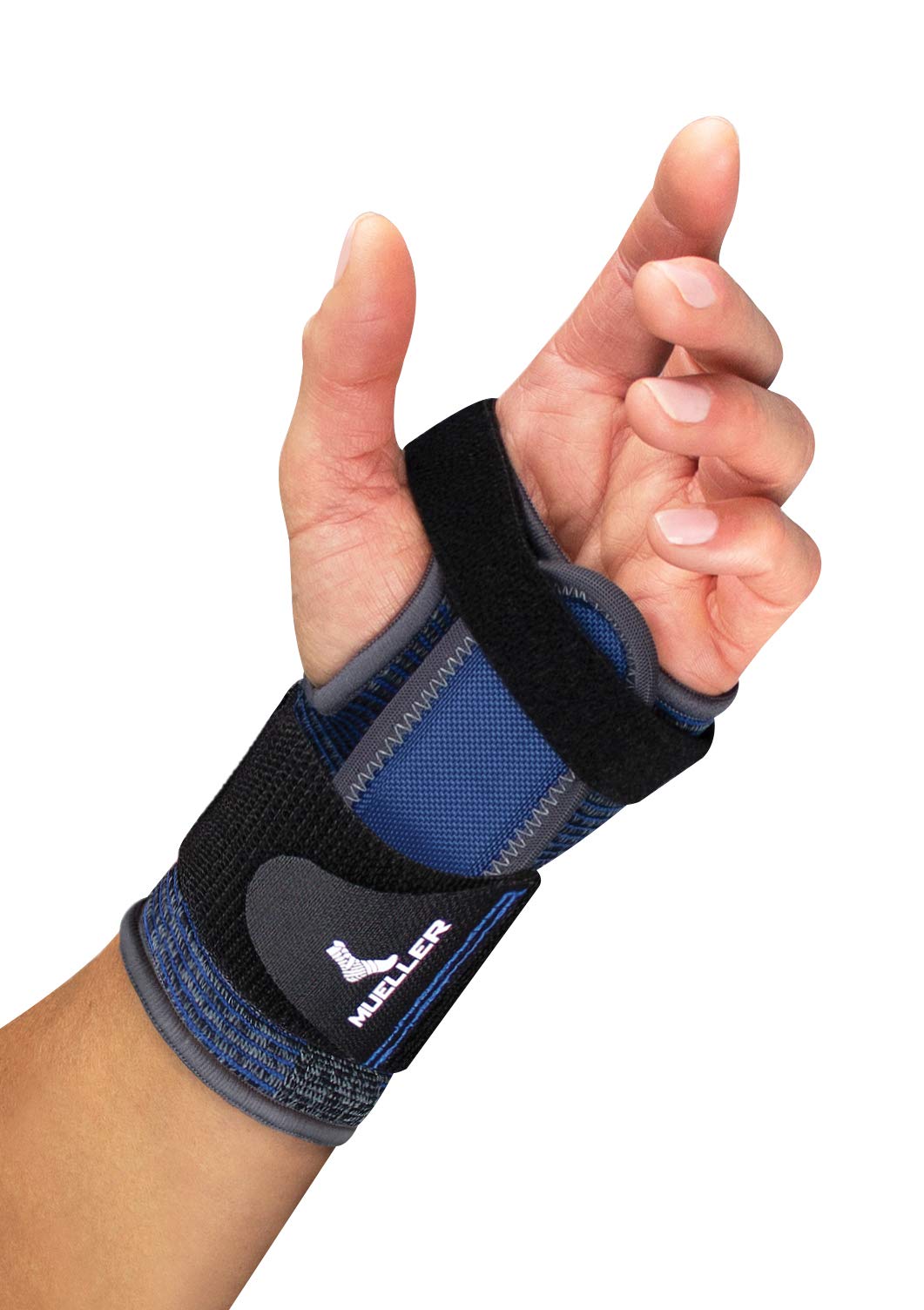 MUELLER Sports Medicine Reversible 3-in-1 Wrist Brace, Wrist Pain Relief Support for Men and Women, Ideal for Carpal Tunnel, Tendinitis, Arthritis, Black/Blue, One Size