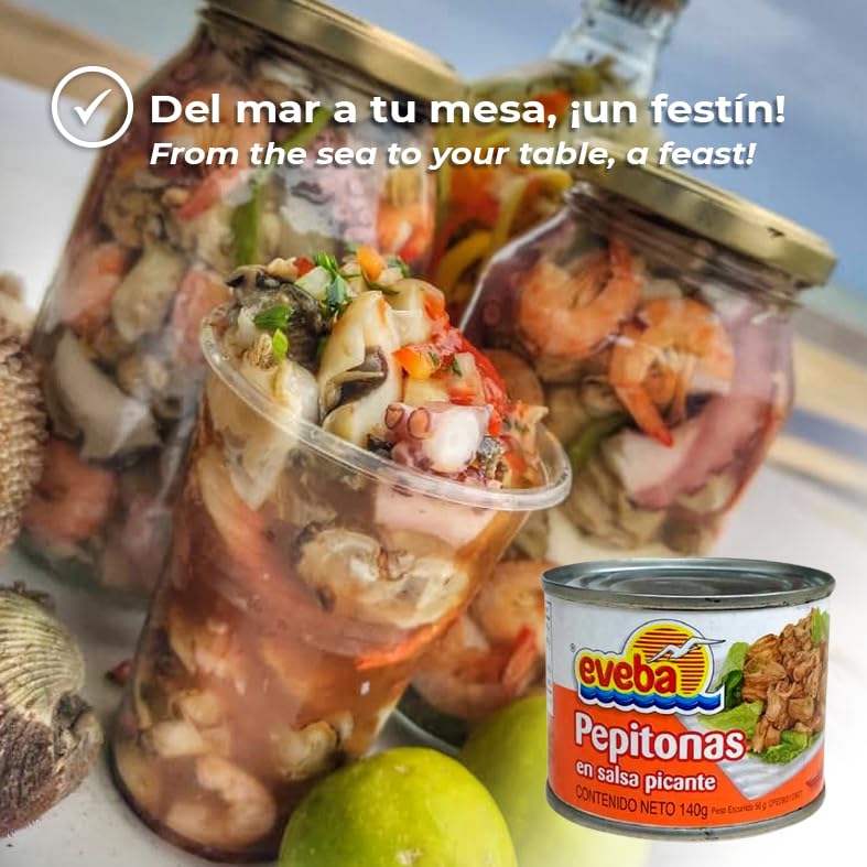 Eveba Pepitonas En Salsa Picante - Authentic Venezuelan Clams in Spicy Sauce - Gourmet Canned Seafood - Ready-to-Eat Pepitones - Traditional Hispanic Cuisine - Imported South American Delicacy - 6-Pack Bulk Value - The Honest Price Store - Tinned...