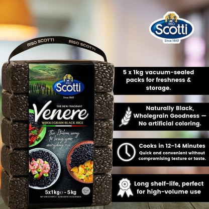 Black Rice, Venere, Product of Italy, All Natural, Non-GMO, Gluten-Free, Riso Scotti (Black Rice 11 lbs (5 x 1kg))