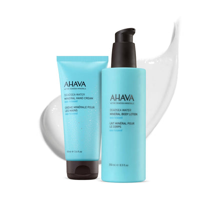 AHAVA Sea-Kissed Hand & Body Care Set – Includes Hand Cream (100ml) & Body Lotion (8.5 Fl.Oz) | Enriched with Dead Sea Minerals, Magnesium & Refreshing Sea-Kissed Fragrance