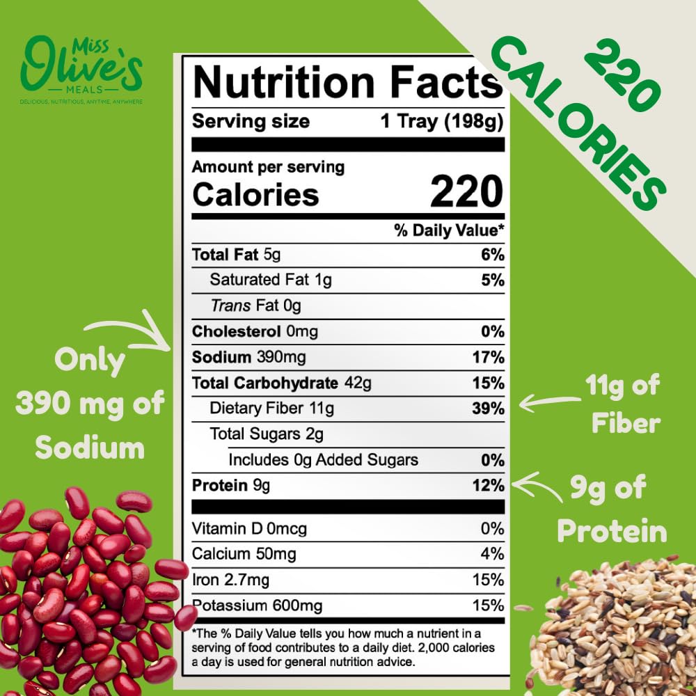 Miss Olive’s Southwest Style Bean & Grain Bowl, Lower Sodium Microwavable Ready Meal, Plant-Based Ingredients, 7 oz Bowls (Pack of 3)