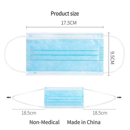 Face Masks, Disposable Face Masks, Breathable Face Mask, 3-Layer Masks 50 Pack Blue