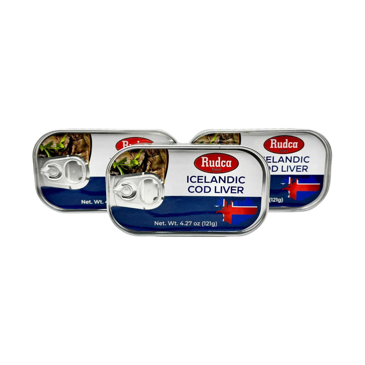 Rudca Food Icelandic Cod Liver - Wild-Caught in Own Oil - 4.27 oz (121g) (Pack of 3)
